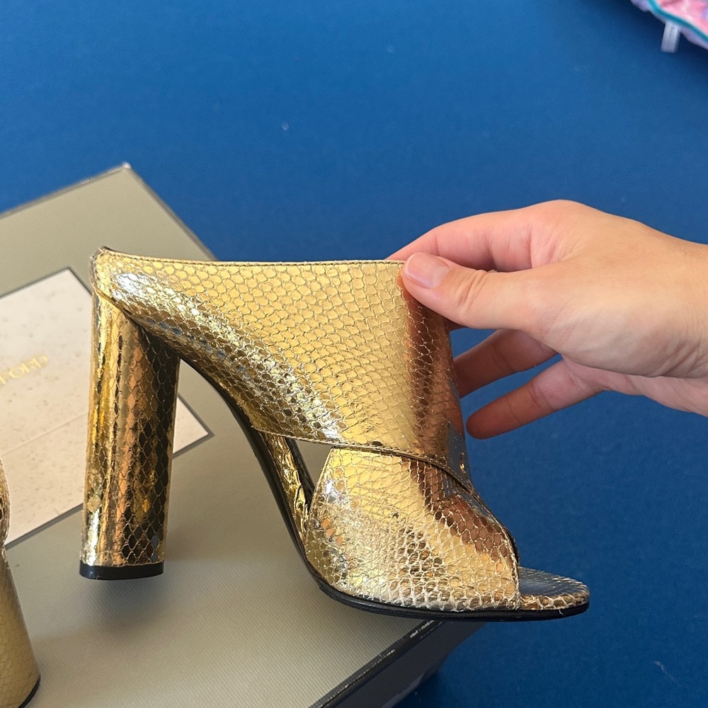 Tom Ford Gold Snakeskin Mules - Picture 5 of 9